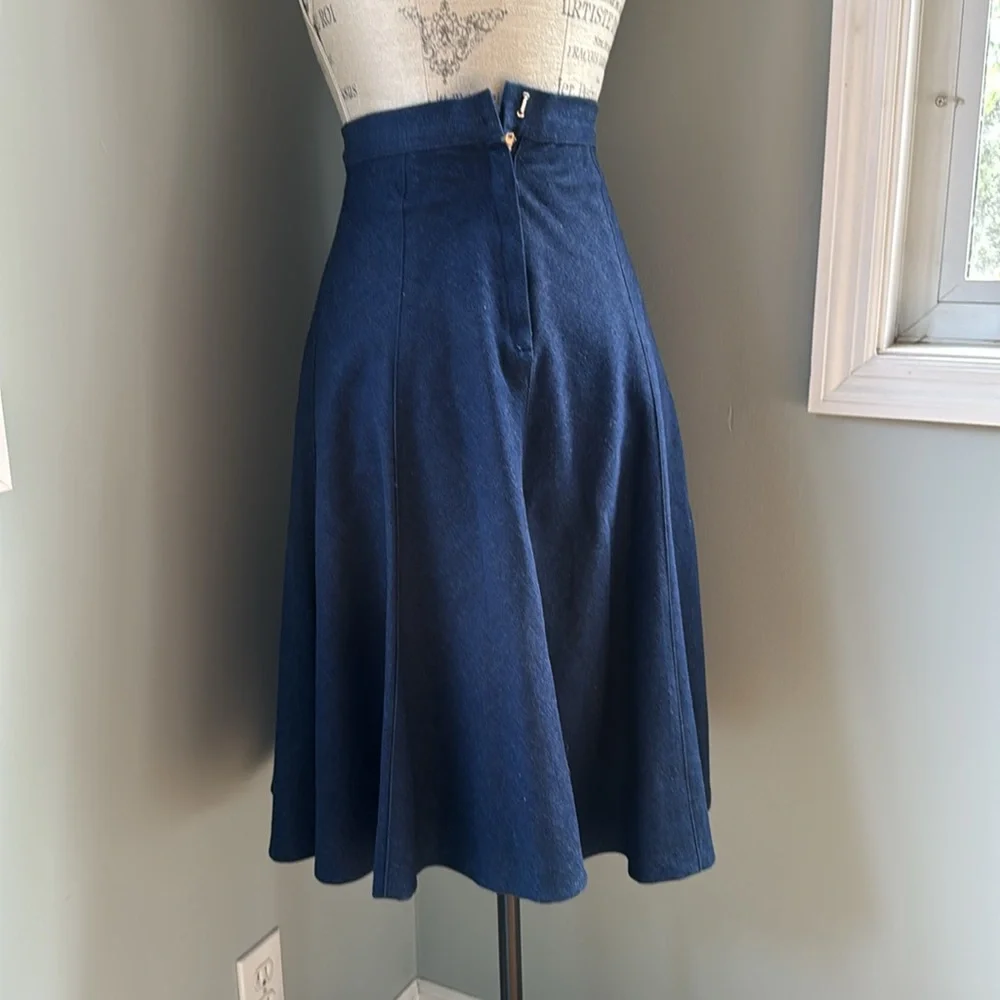 Native American appliqué Jean midi skirt with feather faux suede tunic EVC small